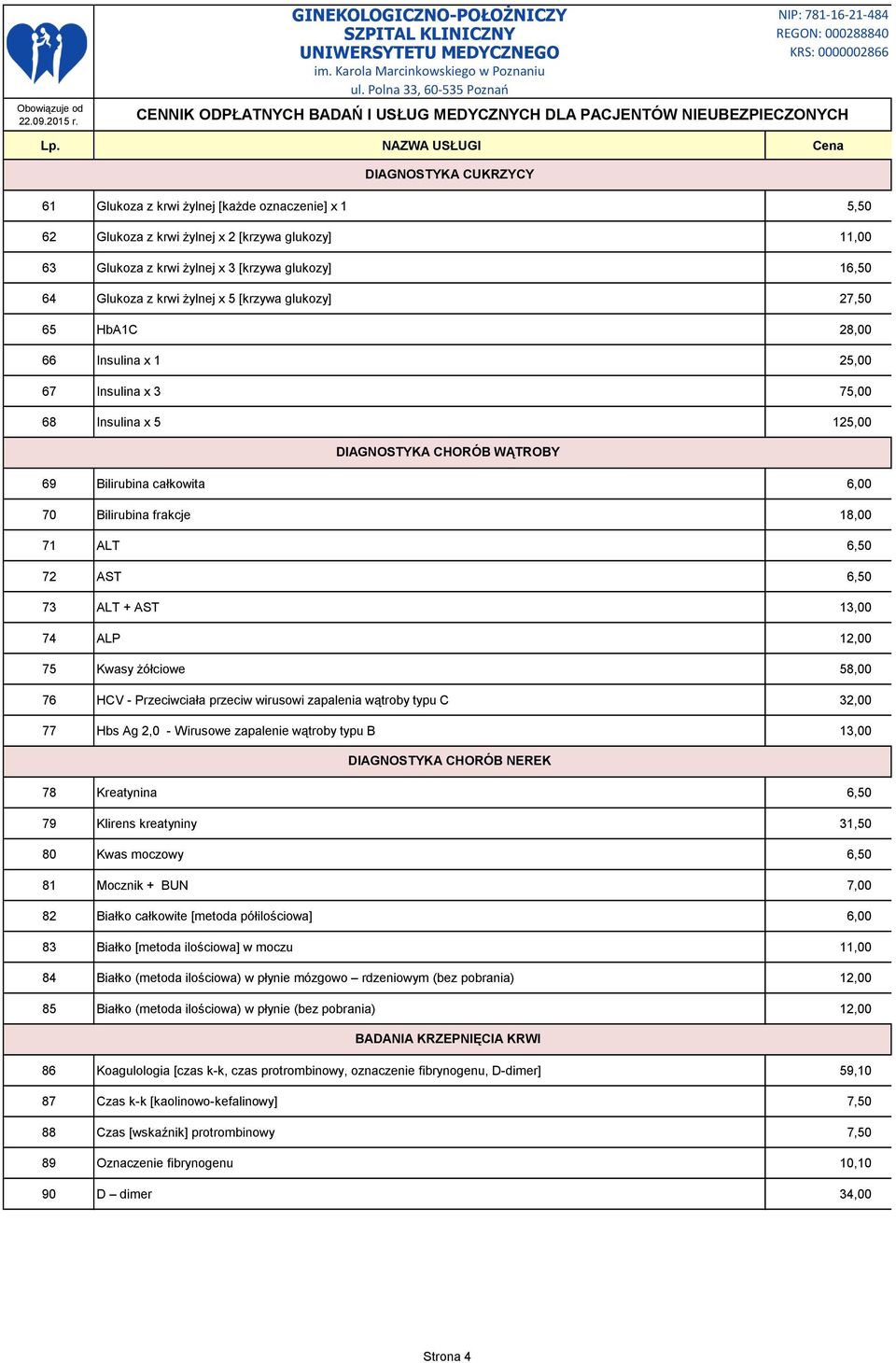 71 ALT 6,50 72 AST 6,50 73 ALT + AST 13,00 74 ALP 12,00 75 Kwasy żółciowe 58,00 76 HCV - Przeciwciała przeciw wirusowi zapalenia wątroby typu C 32,00 77 Hbs Ag 2,0 - Wirusowe zapalenie wątroby typu B