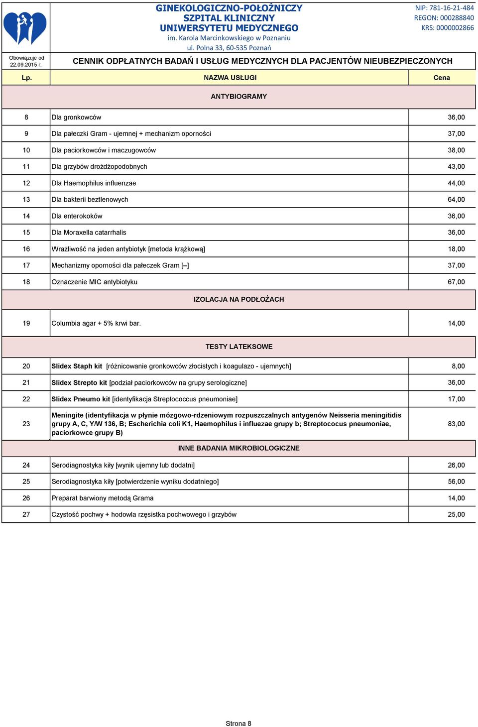 pałeczek Gram [ ] 37,00 18 Oznaczenie MIC antybiotyku 67,00 IZOLACJA NA PODŁOŻACH 19 Columbia agar + 5% krwi bar.