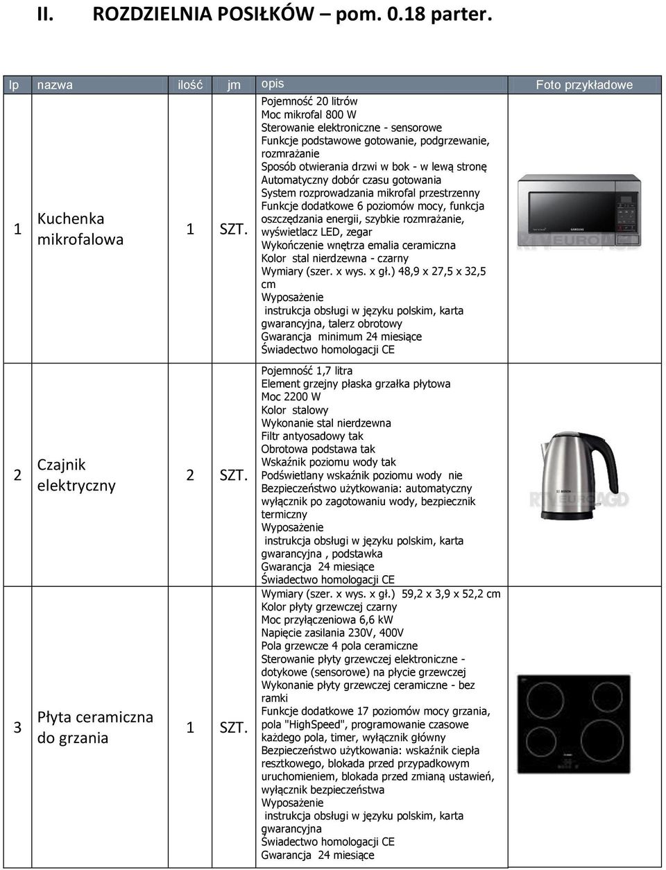 czasu gotowania System rozprowadzania mikrofal przestrzenny Funkcje dodatkowe 6 poziomów mocy, funkcja oszczędzania energii, szybkie rozmrażanie, wyświetlacz LED, zegar Wykończenie wnętrza emalia