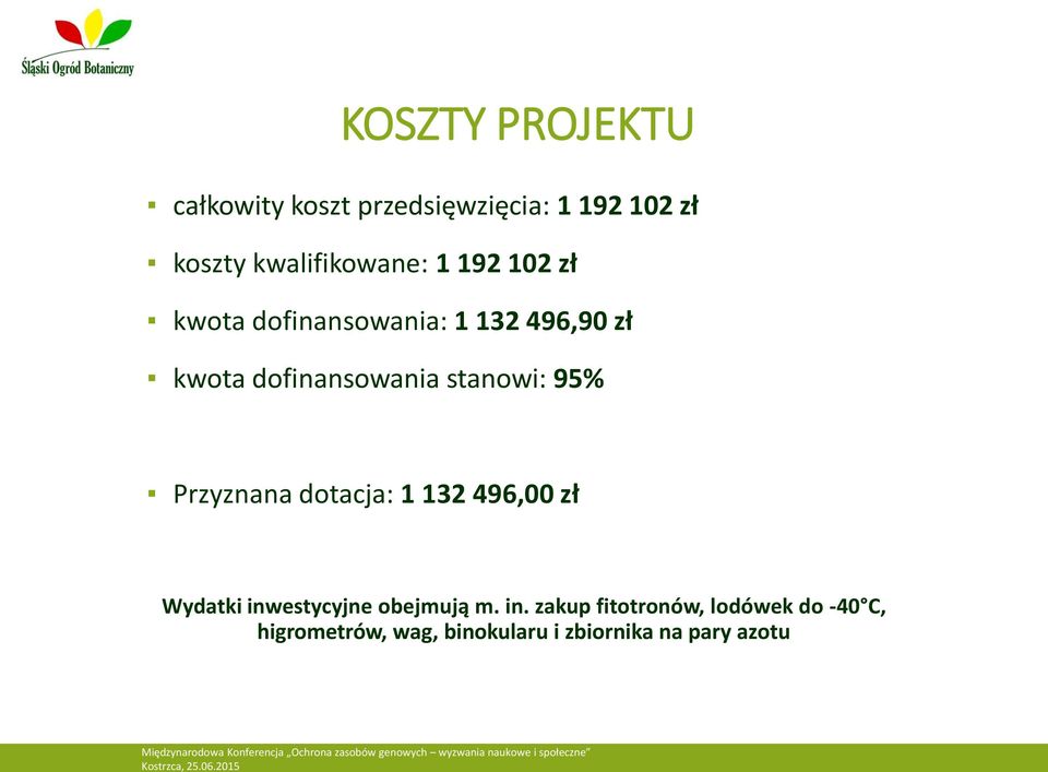 dofinansowania stanowi: 95% Przyznana dotacja: 1 132 496,00 zł Wydatki