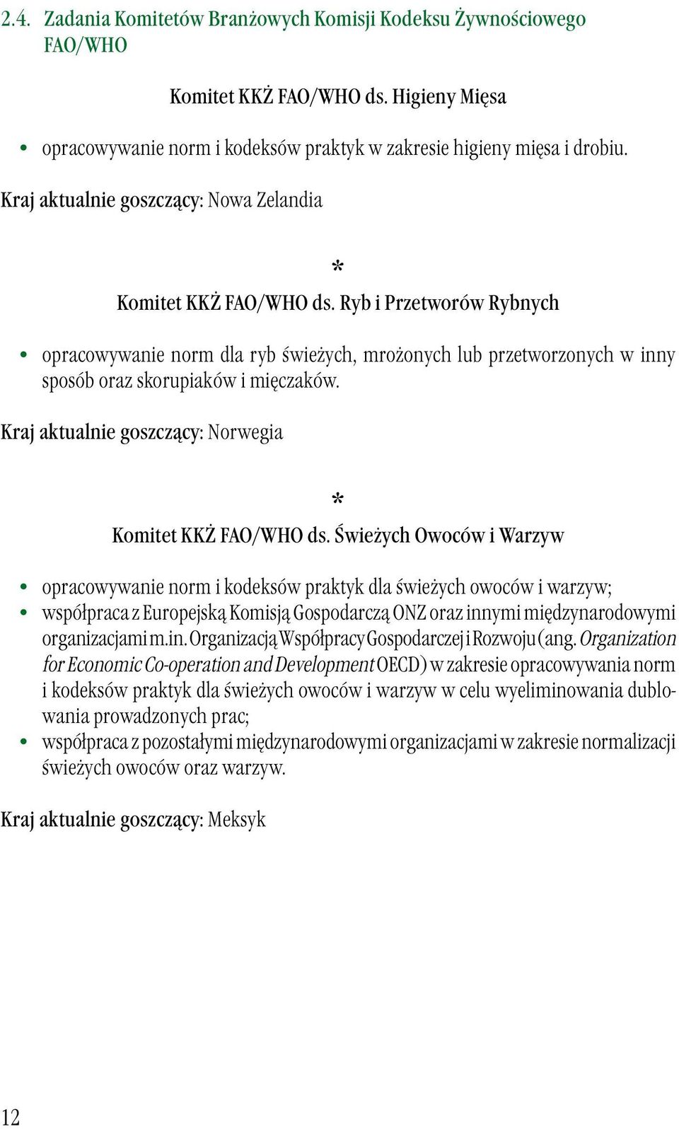 Kraj aktualnie goszczący: Norwegia * Komitet KKŻ FAO/WHO ds.