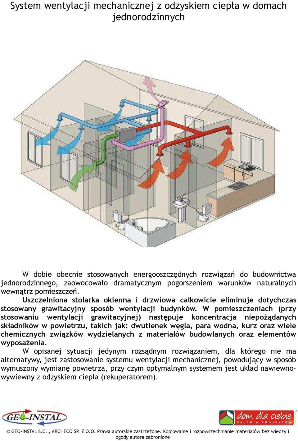 W pomieszczeniach (przy stosowaniu wentylacji grawitacyjnej) następuje koncentracja niepoŝądanych składników w powietrzu, takich jak: dwutlenek węgla, para wodna, kurz oraz wiele chemicznych związków