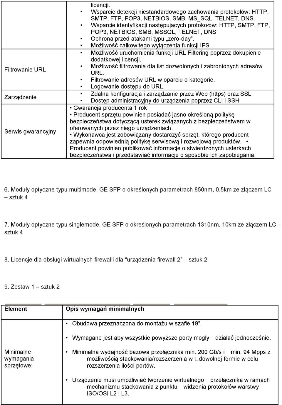 Możliwość całkowitego wyłączenia funkcji IPS Możliwość uruchomienia funkcji URL Filtering poprzez dokupienie dodatkowej licencji. Możliwość filtrowania dla list dozwolonych i zabronionych adresów URL.