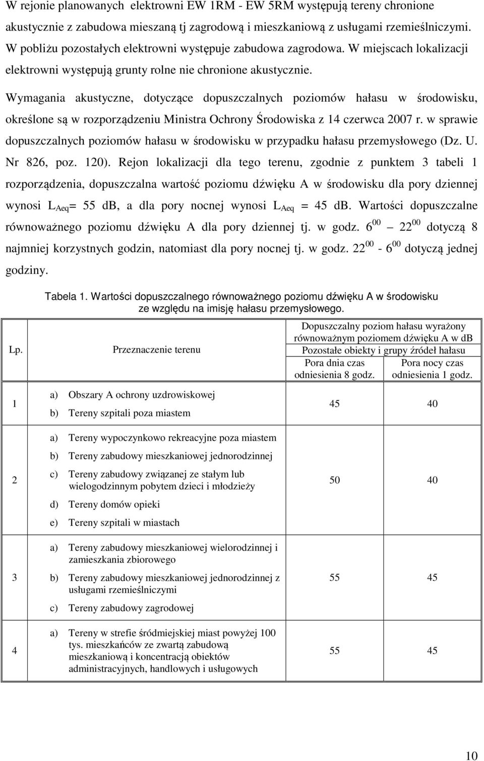 Wymagania akustyczne, dotyczące dopuszczalnych poziomów hałasu w środowisku, określone są w rozporządzeniu Ministra Ochrony Środowiska z 14 czerwca 2007 r.