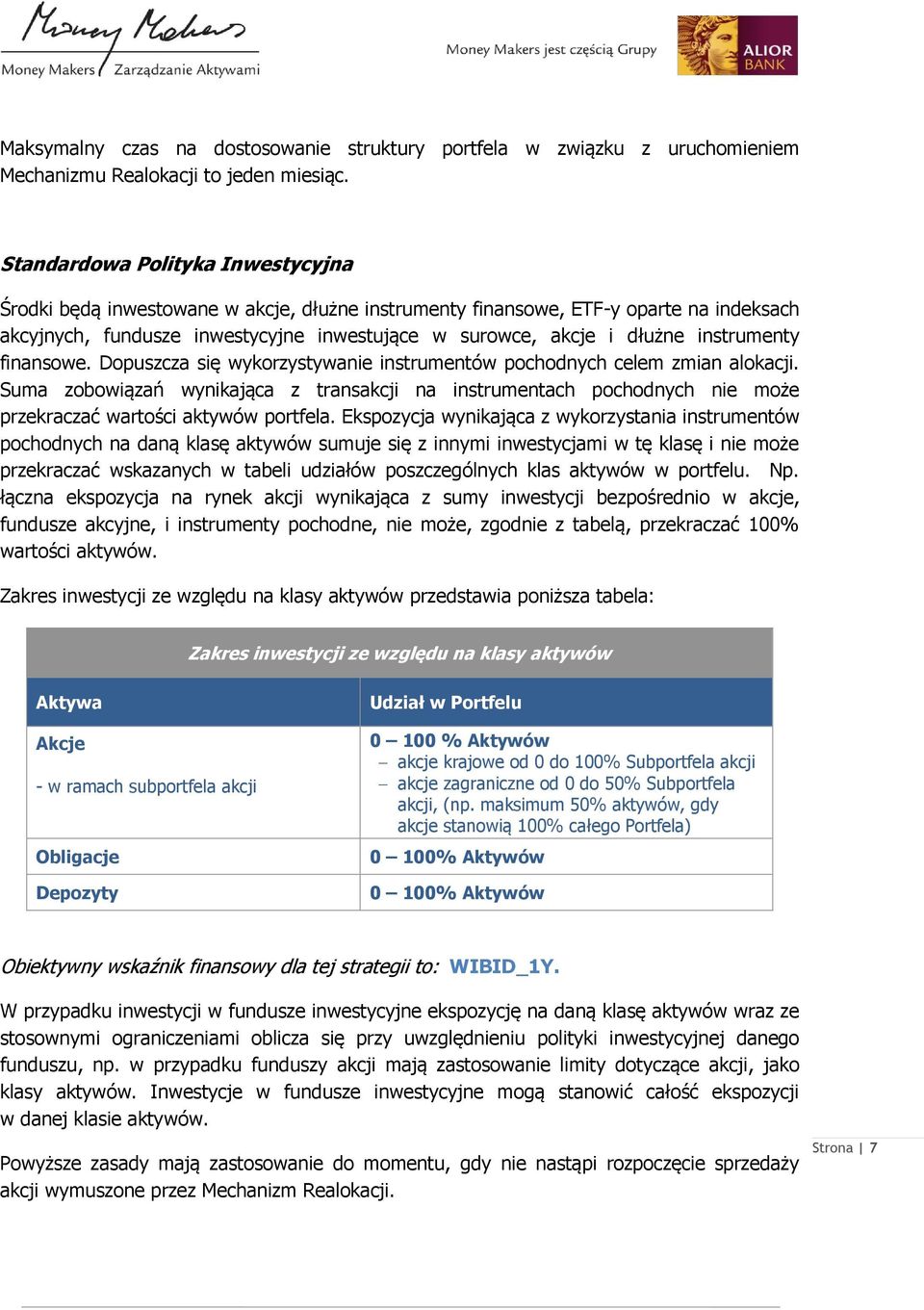 instrumenty finansowe. Dopuszcza się wykorzystywanie instrumentów pochodnych celem zmian alokacji.