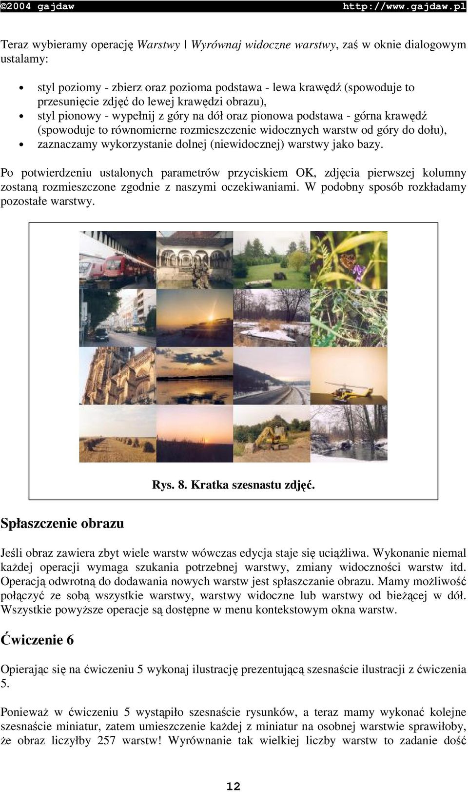 (niewidocznej) warstwy jako bazy. Po potwierdzeniu ustalonych parametrów przyciskiem OK, zdjcia pierwszej kolumny zostan rozmieszczone zgodnie z naszymi oczekiwaniami.