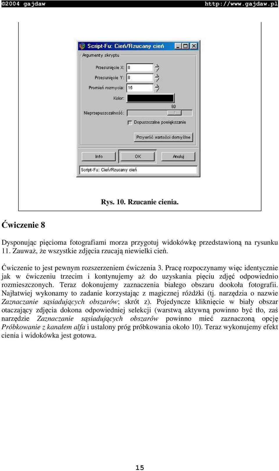 Teraz dokonujemy zaznaczenia białego obszaru dookoła fotografii. Najłatwiej wykonamy to zadanie korzystajc z magicznej ródki (tj. narzdzia o nazwie Zaznaczanie ssiadujcych obszarów; skrót z).