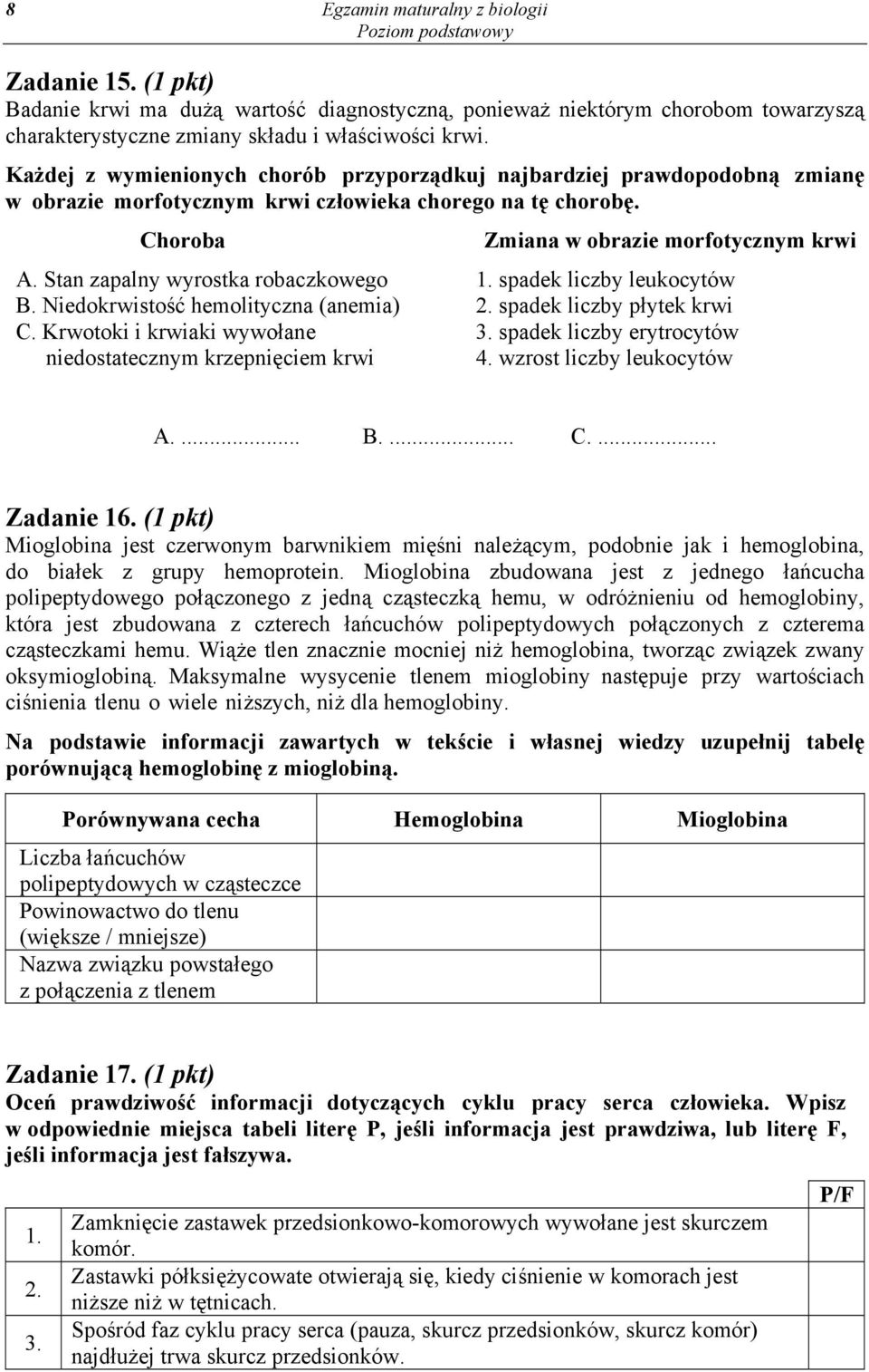 Niedokrwistość hemolityczna (anemia) C. Krwotoki i krwiaki wywołane niedostatecznym krzepnięciem krwi Zmiana w obrazie morfotycznym krwi 1. spadek liczby leukocytów 2. spadek liczby płytek krwi 3.