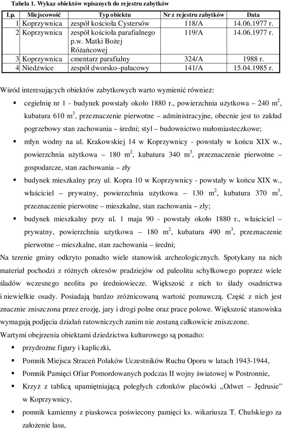 Wśród nteresujących obektów zabytkowych warto wymenć równeż: cegelnę nr 1 - budynek powstały około 1880 r.