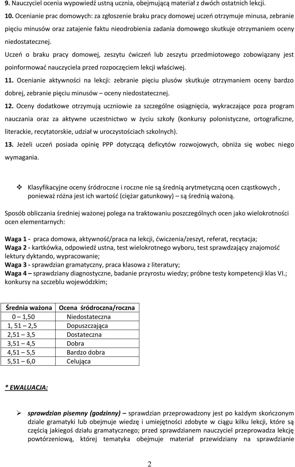 niedostatecznej. Uczeń o braku pracy domowej, zeszytu ćwiczeń lub zeszytu przedmiotowego zobowiązany jest poinformować nauczyciela przed rozpoczęciem lekcji właściwej. 11.