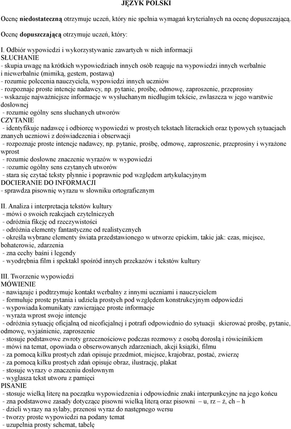 postawą) - rozumie polecenia nauczyciela, wypowiedzi innych uczniów - rozpoznaje proste intencje nadawcy, np.