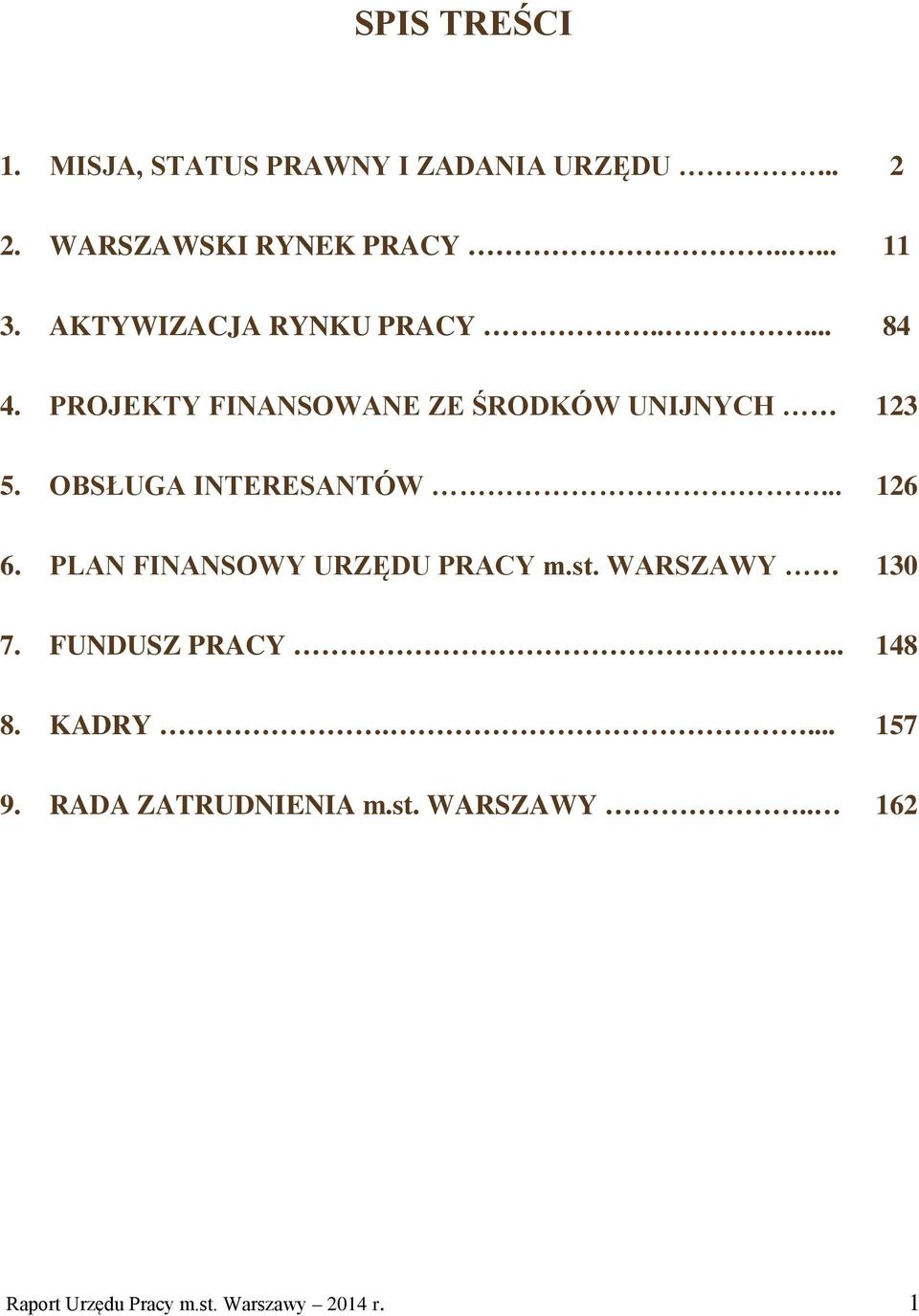 OBSŁUGA INTERESANTÓW... 126 6. PLAN FINANSOWY URZĘDU PRACY m.st. WARSZAWY 130 7. FUNDUSZ PRACY.