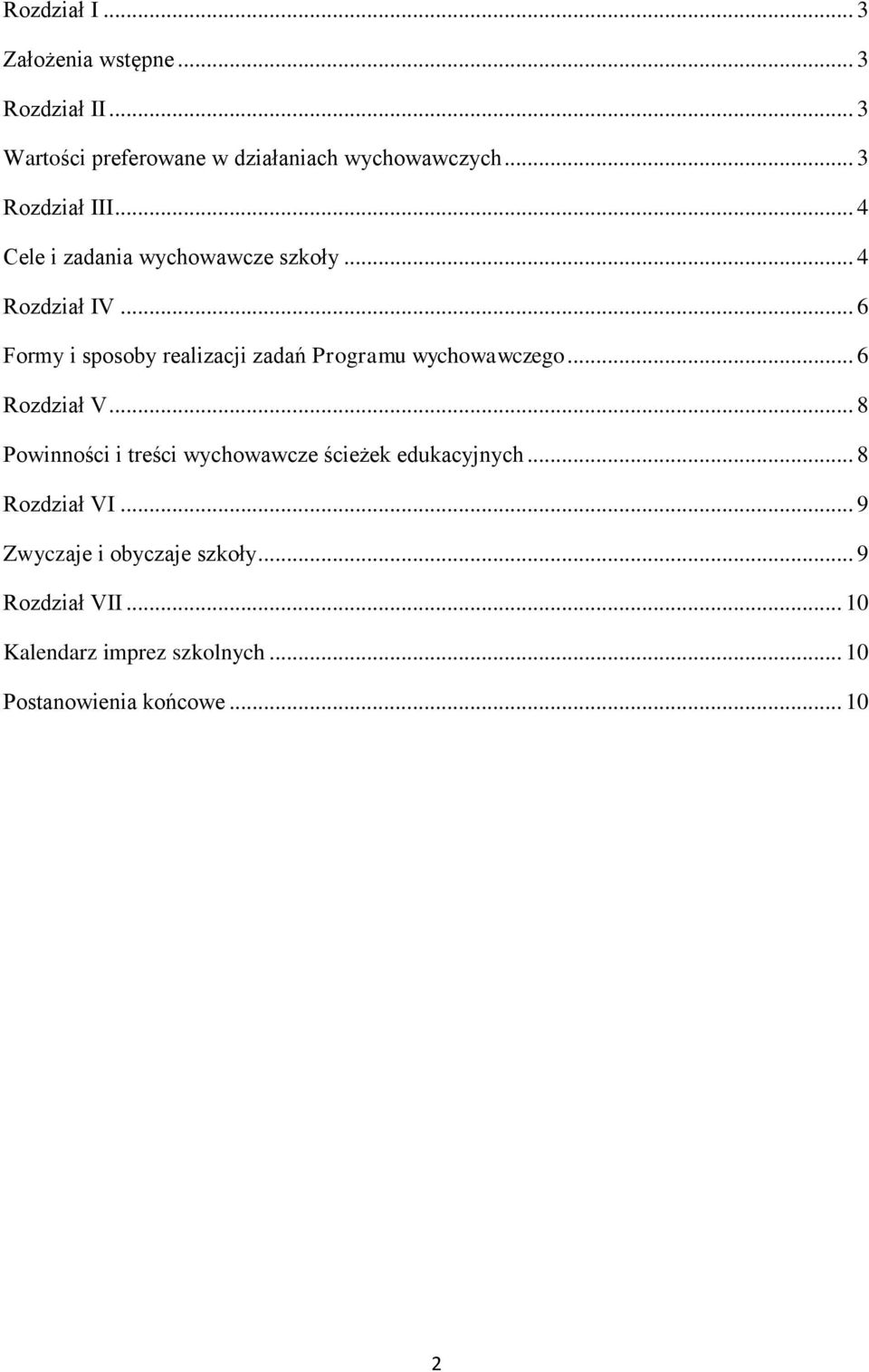 .. 6 Formy i sposoby realizacji zadań Programu wychowawczego... 6 Rozdział V.