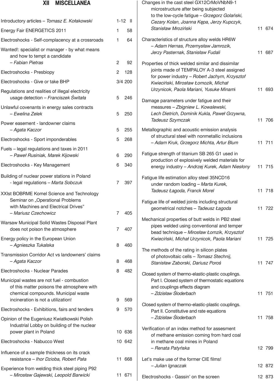 electricity usage detection Franciszek Świtała 5 246 Unlawful covenants in energy sales contracts Ewelina Zelek 5 250 Power easement - landowner claims Agata Kaczor 5 255 Electroshocks - Sport