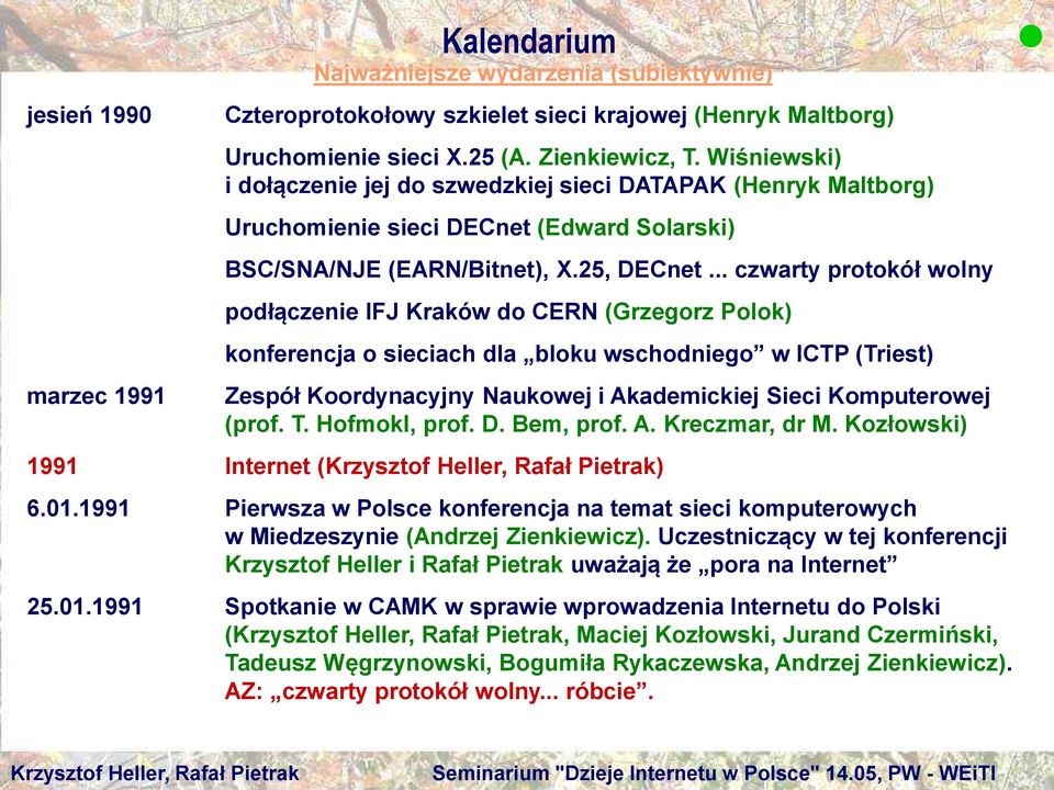 .. czwarty protokół wolny podłączenie IFJ Kraków do CERN (Grzegorz Polok) konferencja o sieciach dla bloku wschodniego w ICTP (Triest) Zespół Koordynacyjny Naukowej i Akademickiej Sieci Komputerowej