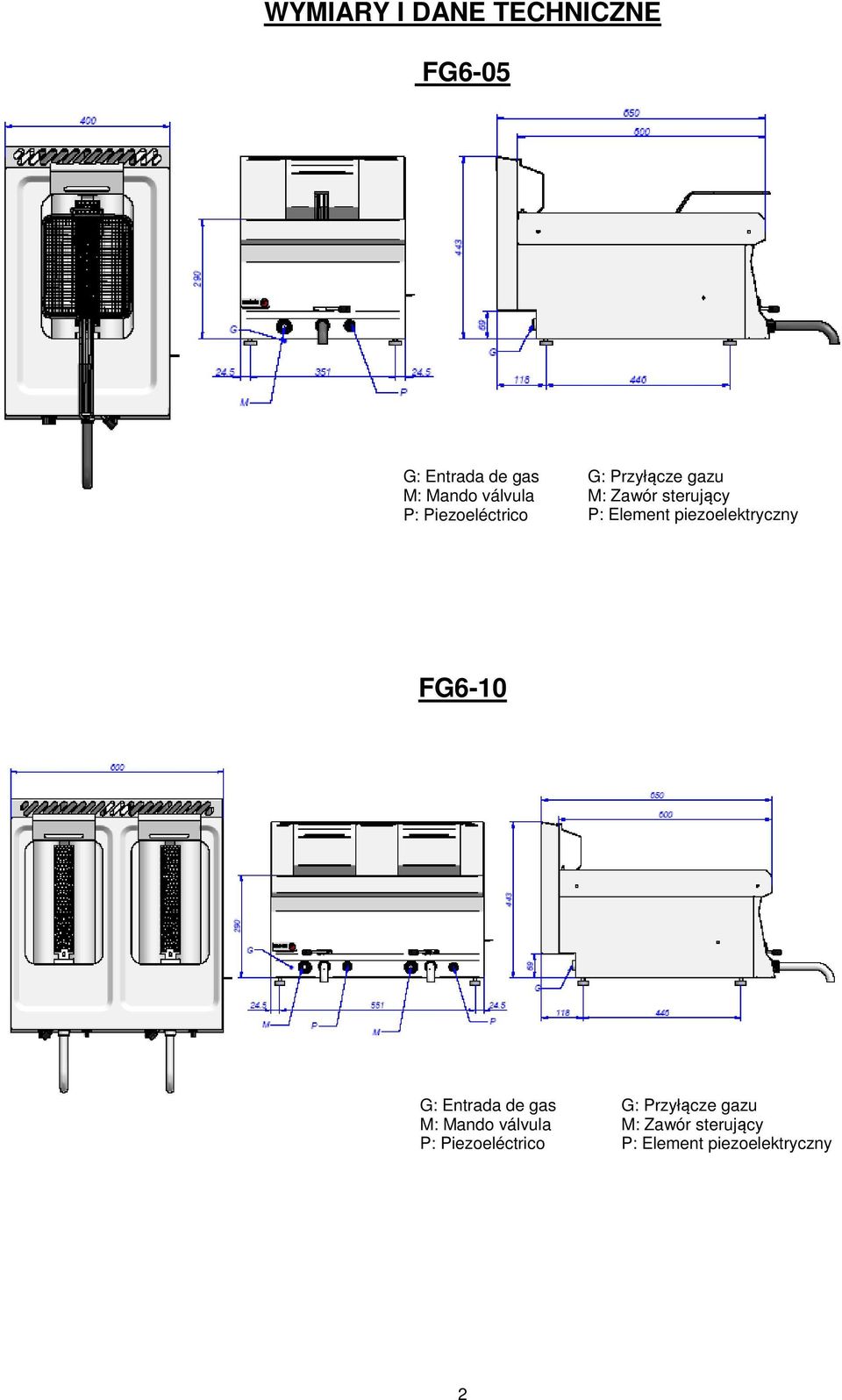 piezoelektryczny FG6-10 G: Entrada de gas M: Mando válvula 