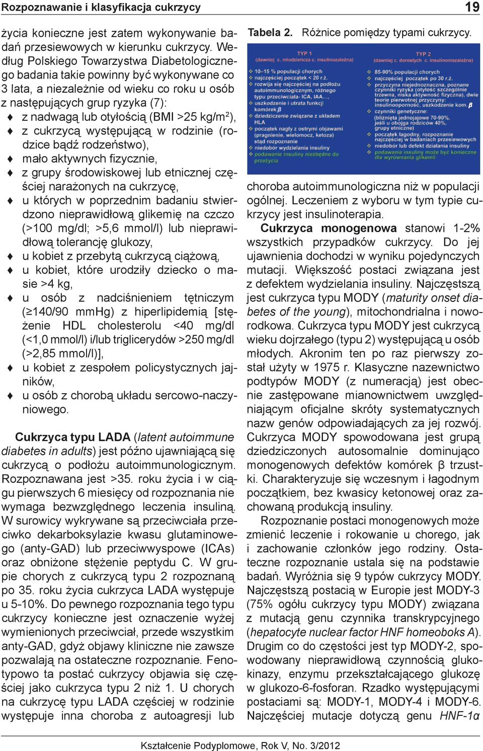 kg/m 2 ), z cukrzycą występującą w rodzinie (rodzice bądź rodzeństwo), mało aktywnych fizycznie, z grupy środowiskowej lub etnicznej czę- ściej narażonych na cukrzycę, u których w poprzednim badaniu