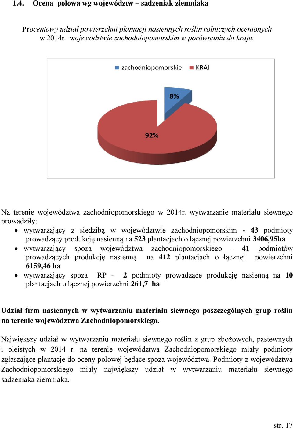 wytwarzanie materiału siewnego prowadziły: wytwarzający z siedzibą w województwie zachodniopomorskim - 43 podmioty prowadzący produkcję nasienną na 523 plantacjach o łącznej powierzchni 346,95ha