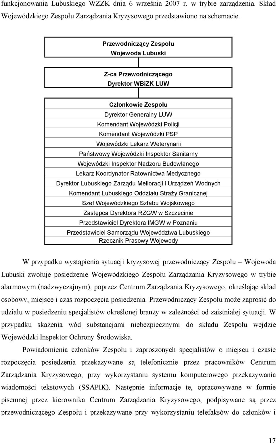 Weterynarii Państwowy Wojewódzki Inspektor Sanitarny Wojewódzki Inspektor Nadzoru Budowlanego Lekarz Koordynator Ratownictwa Medycznego Dyrektor Lubuskiego Zarządu Melioracji i Urządzeń Wodnych