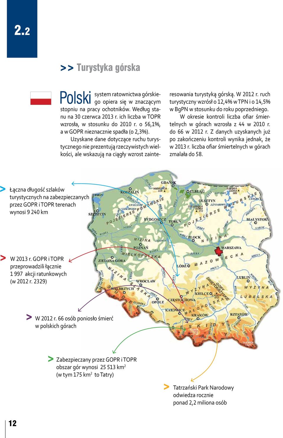 W 2012 r. ruch turystyczny wzrósł o 12,4% w TPN i o 14,5% w BgPN w stosunku do roku poprzedniego. W okresie kontroli liczba ofiar śmiertelnych w górach wzrosła z 44 w 2010 r. do 66 w 2012 r.