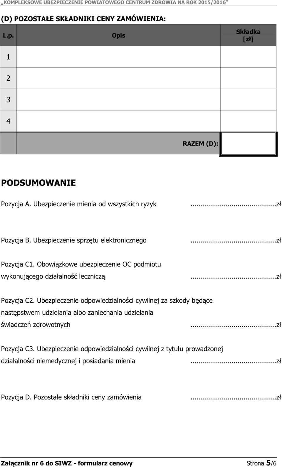 Ubezpieczenie odpowiedzialności cywilnej za szkody będące następstwem udzielania albo zaniechania udzielania świadczeń zdrowotnych Pozycja C3.