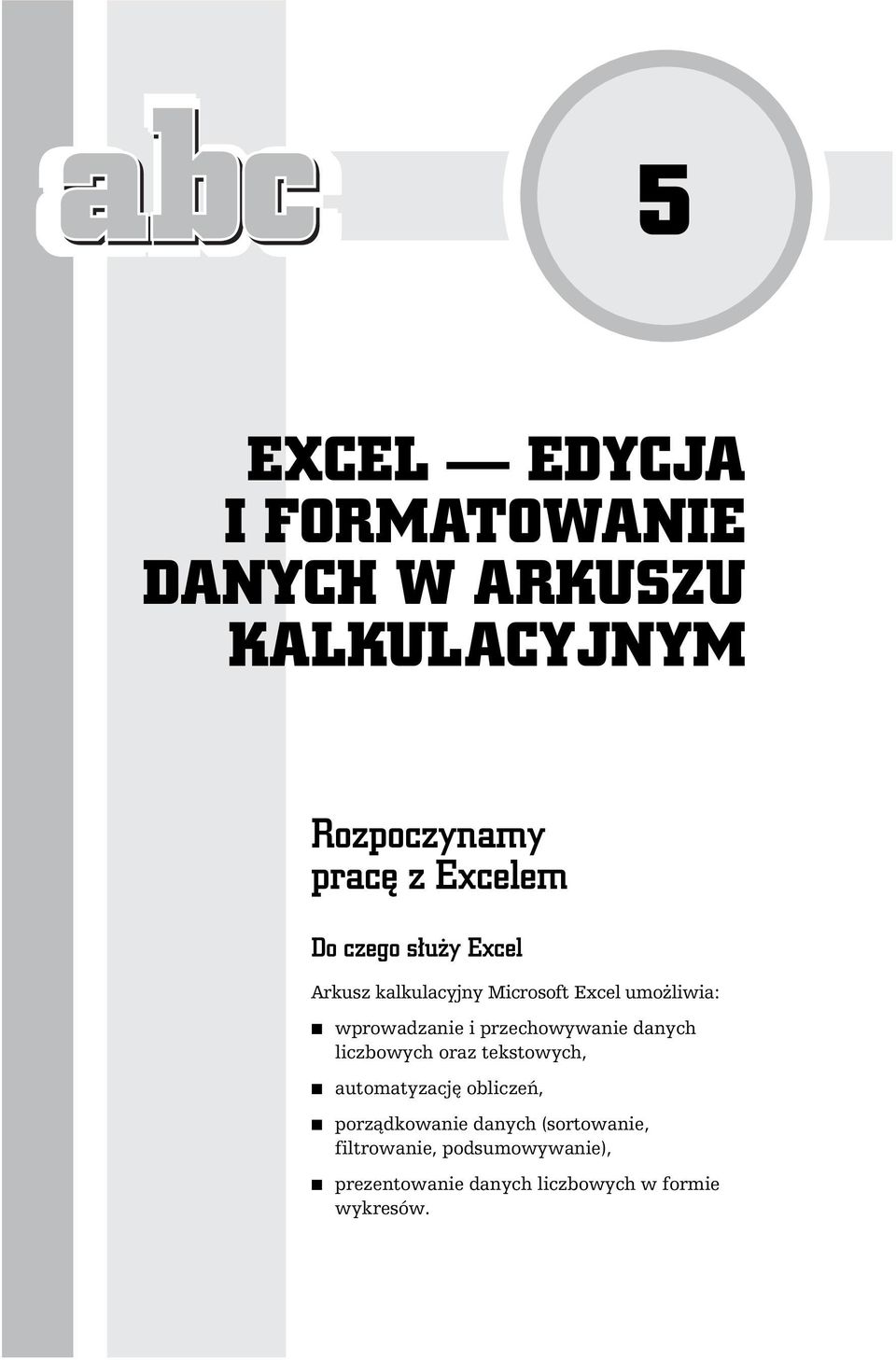 przechowywanie danych liczbowych oraz tekstowych, automatyzacj oblicze, porz dkowanie