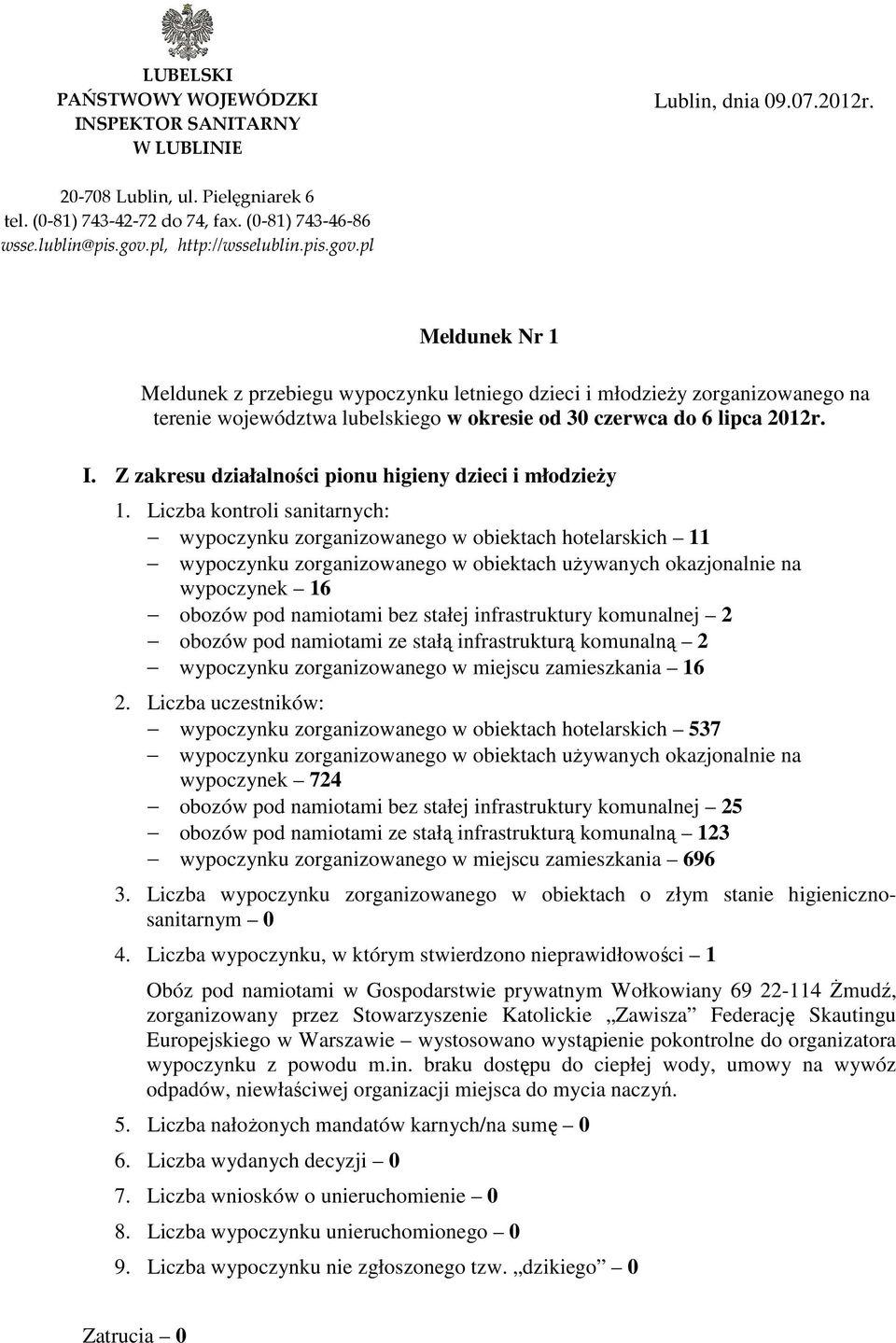 I. Z zakresu działalności pionu higieny dzieci i młodzieŝy 1.