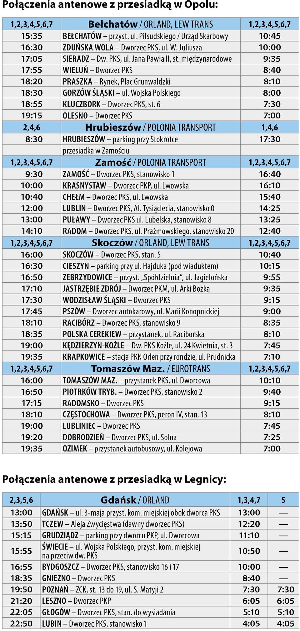 Wojska Polskiego 8:00 18:55 KLUCZBORK Dworzec PKS, st.