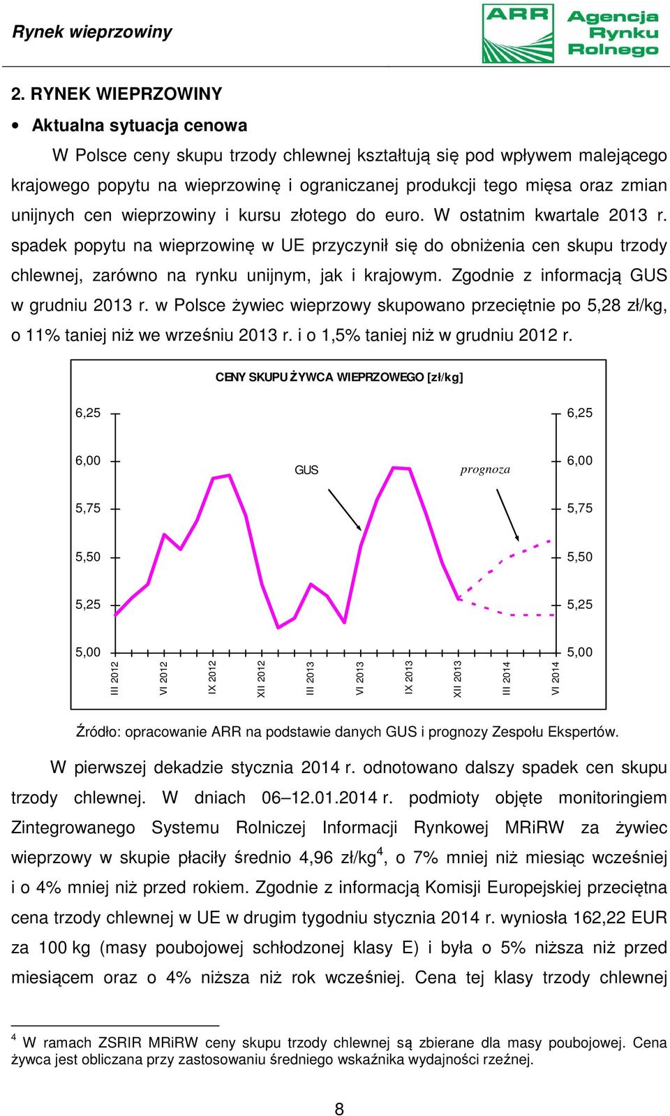 unijnych cen wieprzowiny i kursu złotego do euro. W ostatnim kwartale 2013 r.