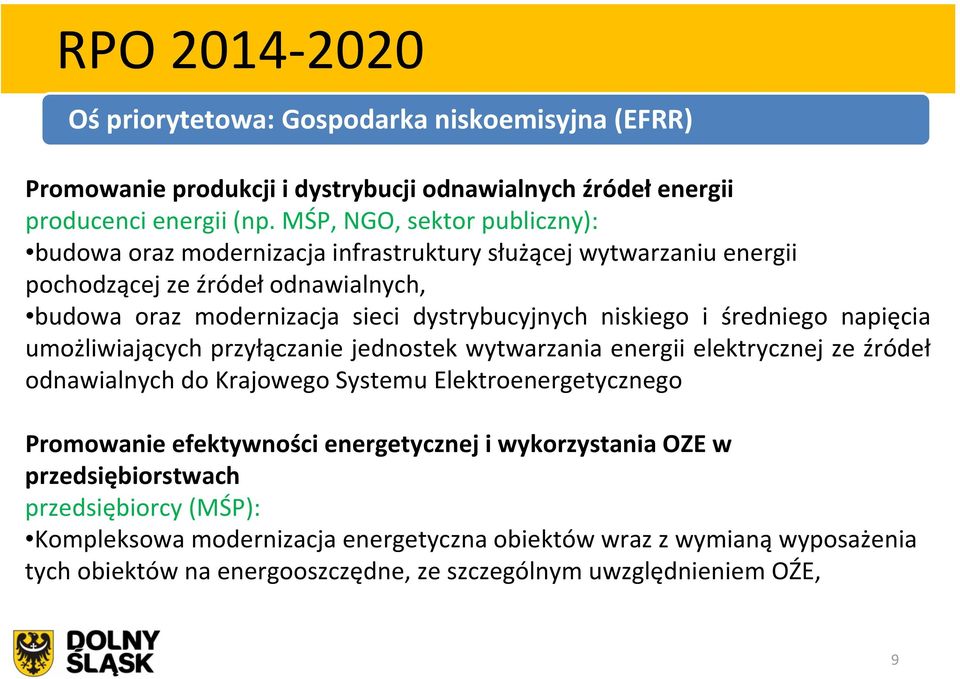 niskiego i średniego napięcia umożliwiających przyłączanie jednostek wytwarzania energii elektrycznej ze źródeł odnawialnych do Krajowego Systemu Elektroenergetycznego Promowanie