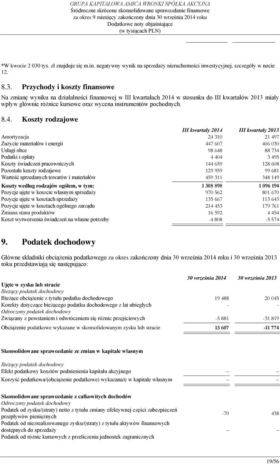 Przychody i koszty finansowe Na zmianę wyniku na działalności finansowej w III kwartałach 2014 w stosunku do III kwartałów 2013 miały wpływ głównie różnice kursowe oraz wycena instrumentów pochodnych.