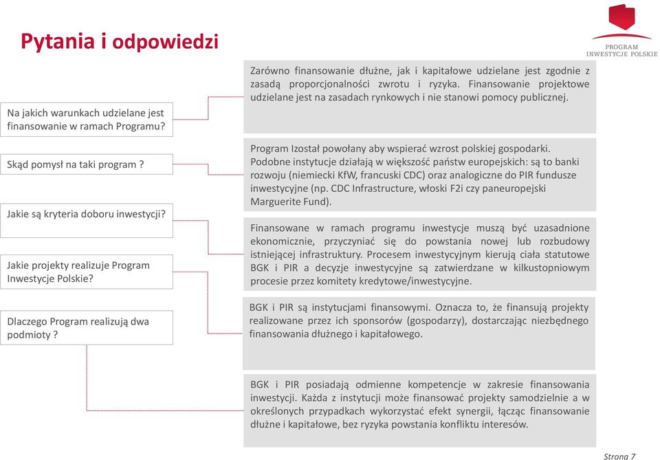 Zarówno finansowanie dłużne, jak i kapitałowe udzielane jest zgodnie z zasadą proporcjonalności zwrotu i ryzyka.