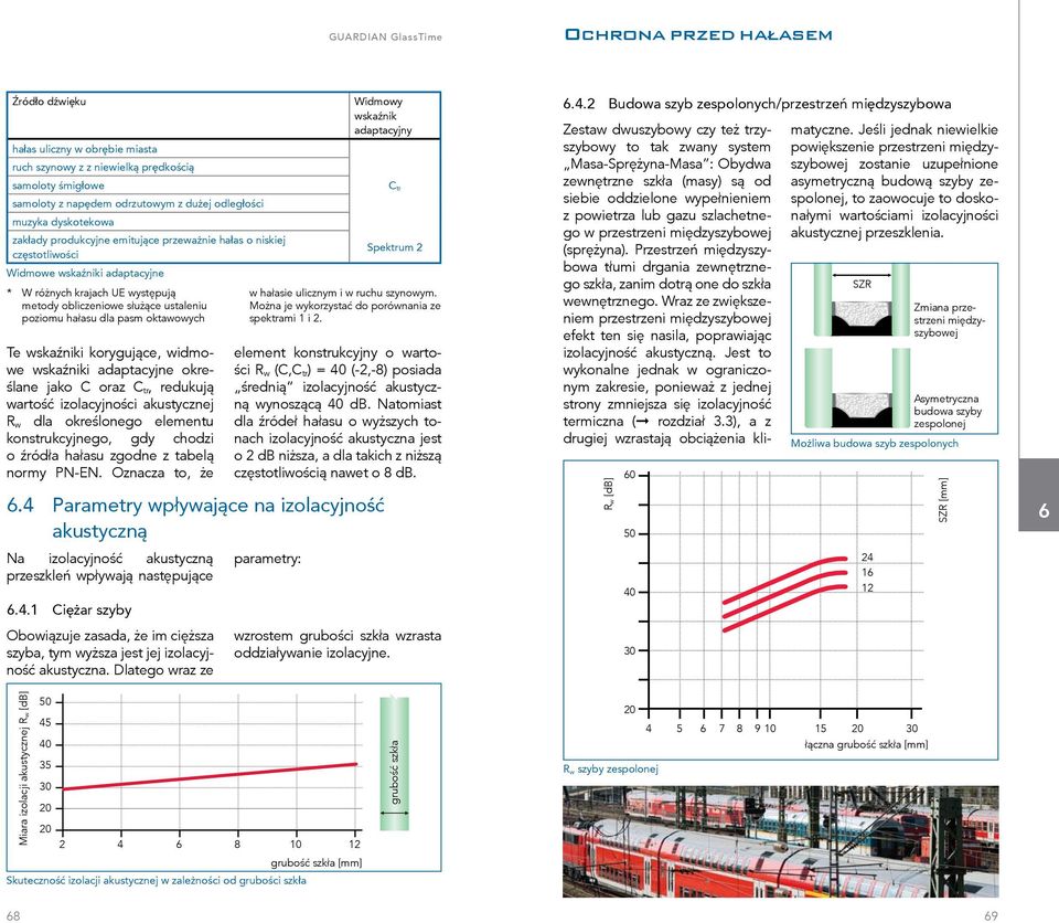 korygujące, widmowe wskaźniki adaptacyjne określane jako C oraz C tr, redukują wartość izolacyjności akustycznej R w dla określonego elementu konstrukcyjnego, gdy chodzi o źródła hałasu zgodne z
