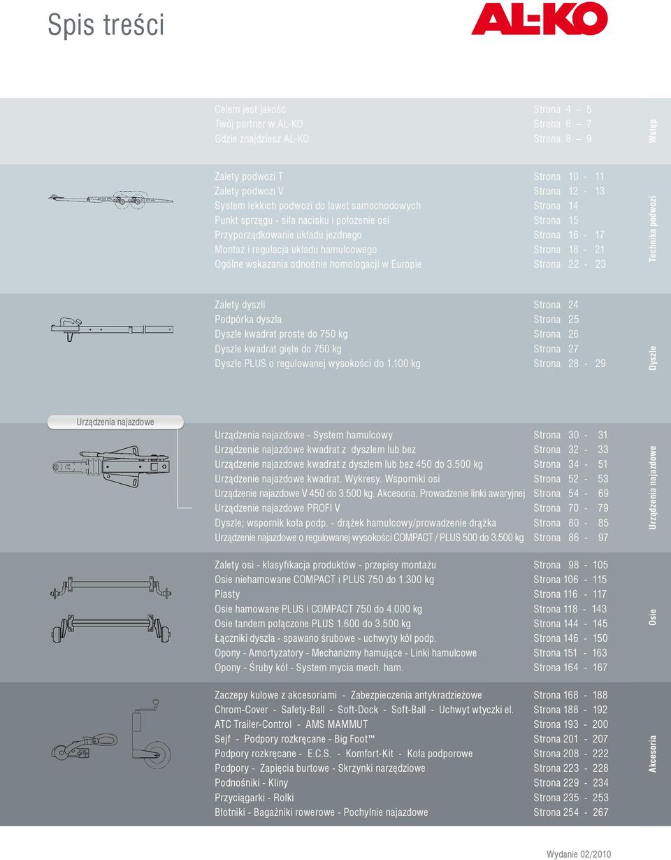 homologacji w Europie Strona 22-23 Technika podwozi Wstęp Zalety dyszli Strona 24 Podpórka dyszla Strona 25 Dyszle kwadrat proste do 750 kg Strona 26 Dyszle kwadrat gięte do 750 kg Strona 27 Dyszle