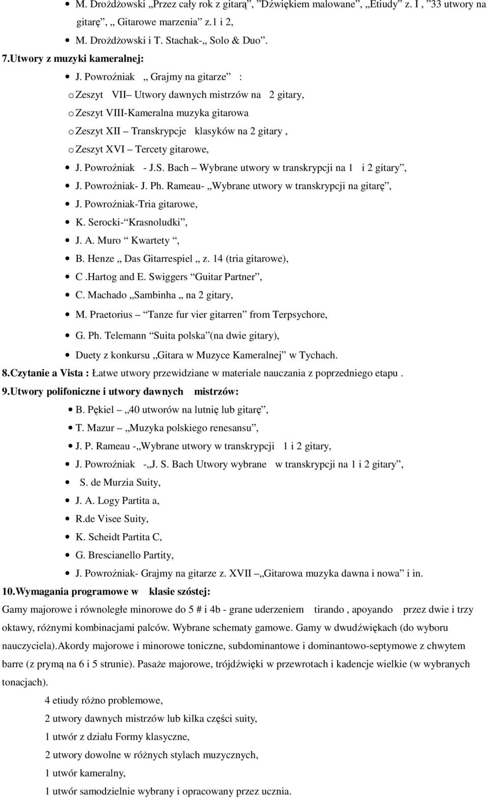 J. Powroźniak - J.S. Bach Wybrane utwory w transkrypcji na 1 i 2 gitary, J. Powroźniak- J. Ph. Rameau- Wybrane utwory w transkrypcji na gitarę, J. Powroźniak-Tria gitarowe, K. Serocki- Krasnoludki, J.