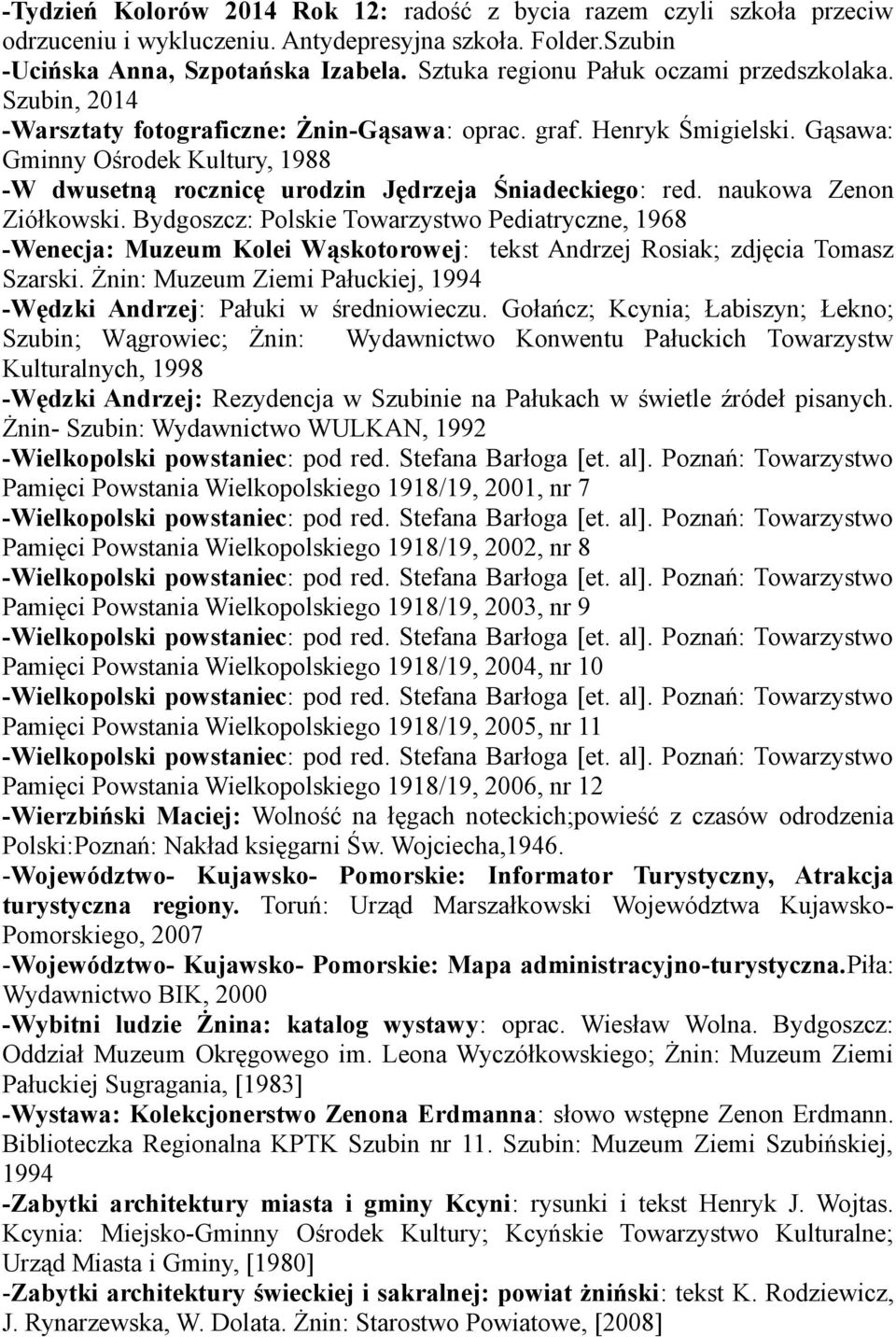 Gąsawa: Gminny Ośrodek Kultury, 1988 -W dwusetną rocznicę urodzin Jędrzeja Śniadeckiego: red. naukowa Zenon Ziółkowski.