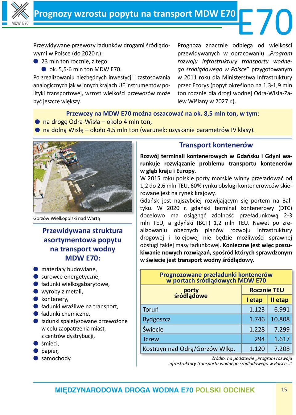 Prognoza znacznie odbiega od wielkości przewidywanych w opracowaniu Program rozwoju infrastruktury transportu wodnego śródlądowego w Polsce przygotowanym w 2011 roku dla Ministerstwa Infrastruktury