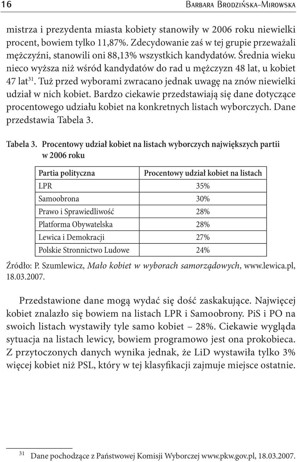 Tuż przed wyborami zwracano jednak uwagę na znów niewielki udział w nich kobiet. Bardzo ciekawie przedstawiają się dane dotyczące procentowego udziału kobiet na konkretnych listach wyborczych.