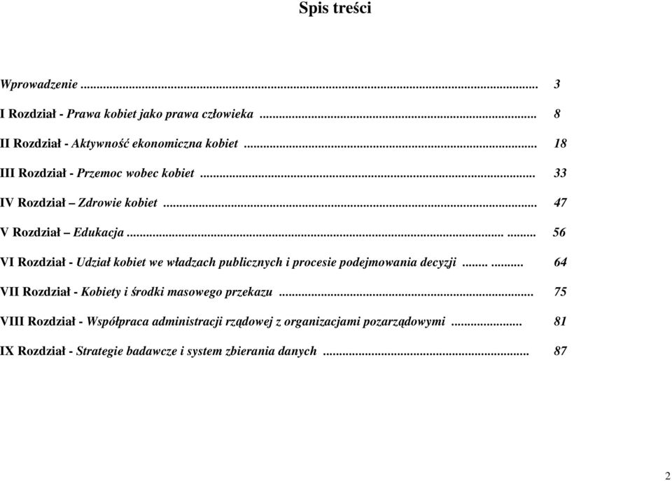 ..... 56 VI Rozdział - Udział kobiet we władzach publicznych i procesie podejmowania decyzji.