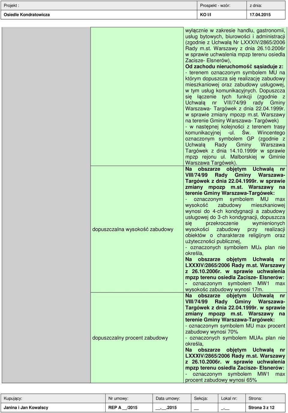 oraz zabudowy usługowej, w tym usług komunikacyjnych. Dopuszcza się łączenie tych funkcji (zgodnie z Uchwałą nr VIII/74/99 rady Gminy Warszawa- Targówek z dnia 22.04.1999r. w sprawie zmiany mpozp m.