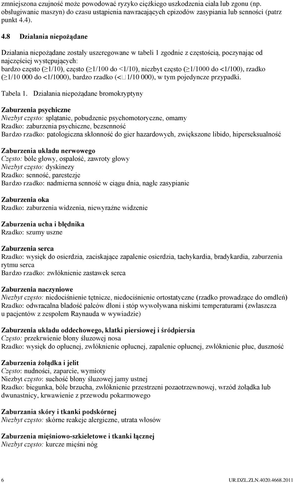 8 Działania niepożądane Działania niepożądane zostały uszeregowane w tabeli 1 zgodnie z częstością, poczynając od najczęściej występujących: bardzo często ( 1/10), często ( 1/100 do <1/10), niezbyt