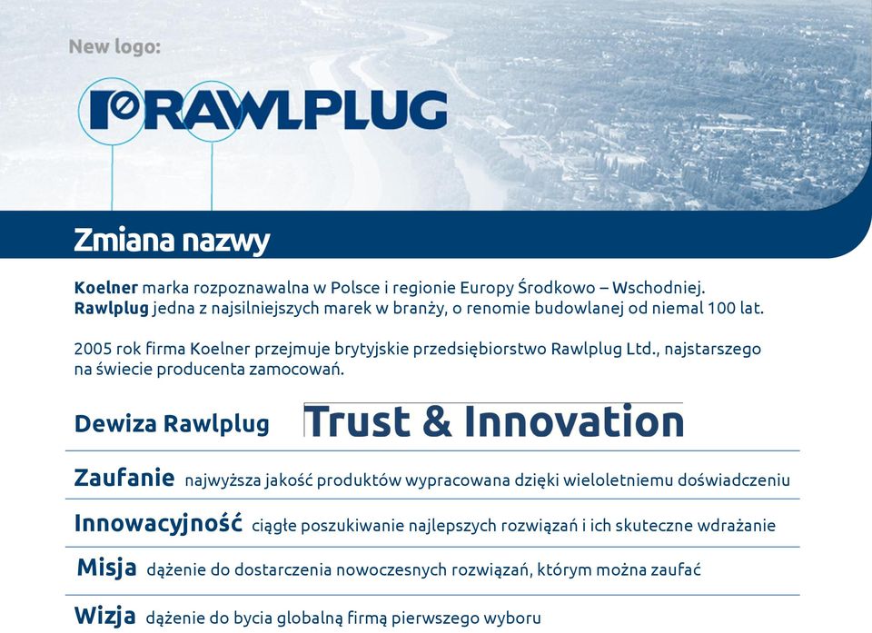 2005 rok firma Koelner przejmuje brytyjskie przedsiębiorstwo Rawlplug Ltd., najstarszego na świecie producenta zamocowań.