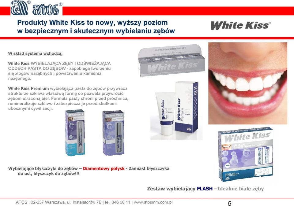 White Kiss Premium wybielająca pasta do zębów przywraca strukturze szkliwa właściwą formę co pozwala przywrócić zębom utraconą biel.