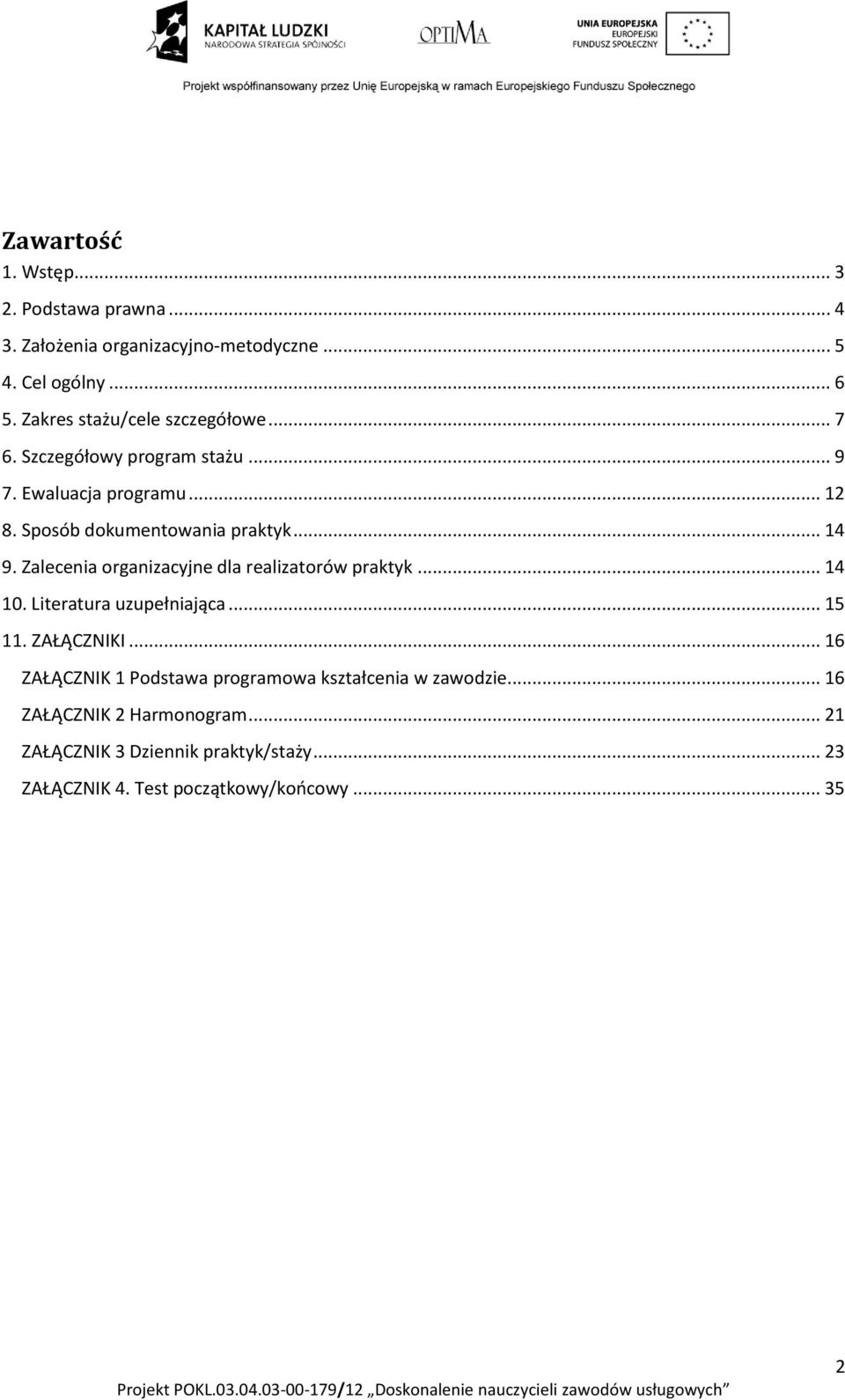 .. 14 9. Zalecenia organizacyjne dla realizatorów praktyk... 14 10. Literatura uzupełniająca... 15 11. ZAŁĄCZNIKI.