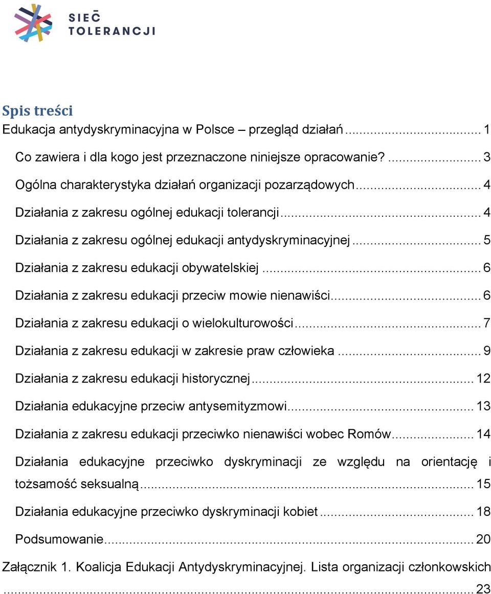 .. 6 Działania z zakresu edukacji przeciw mowie nienawiści... 6 Działania z zakresu edukacji o wielokulturowości... 7 Działania z zakresu edukacji w zakresie praw człowieka.