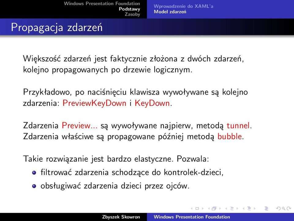 Przykładowo, po naciśnięciu klawisza wywoływane są kolejno zdarzenia: PreviewKeyDown i KeyDown. Zdarzenia Preview.