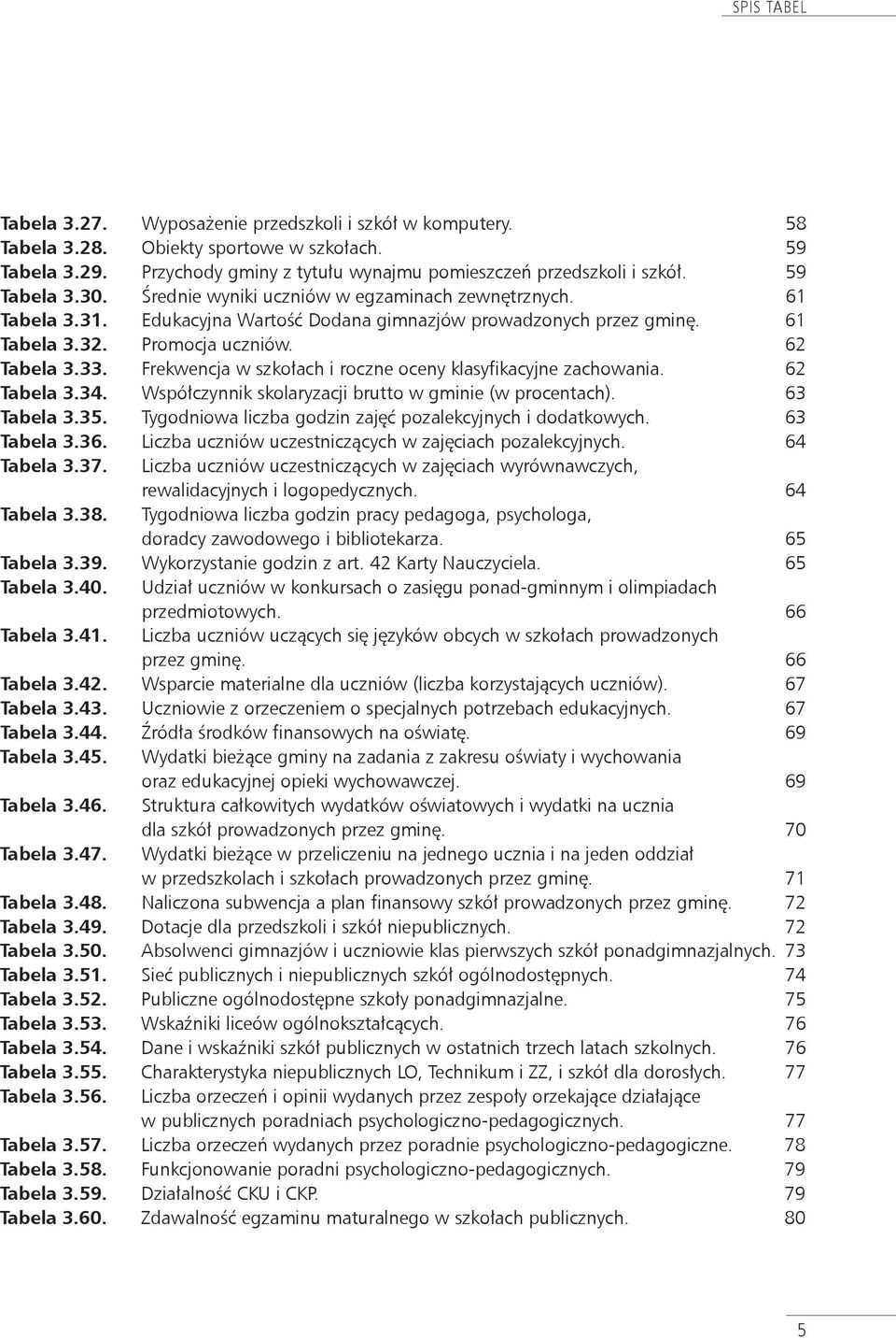 Frekwencja w szkołach i roczne oceny klasyfikacyjne zachowania. 62 Tabela 3.34. Współczynnik skolaryzacji brutto w gminie (w procentach). 63 Tabela 3.35.