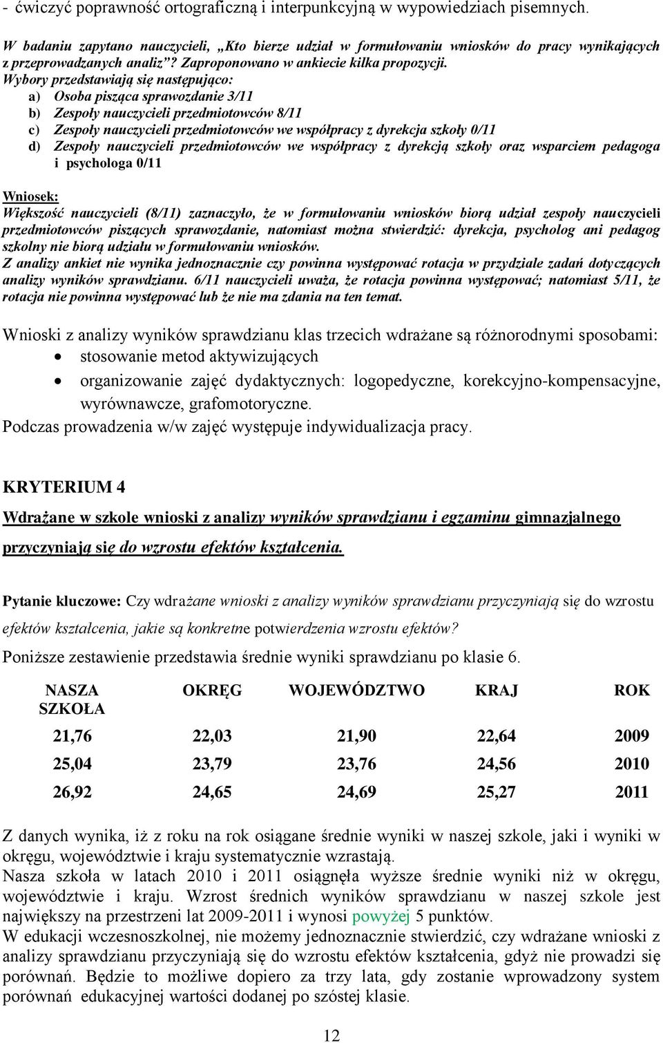 Wybory przedstawiają się następująco: a) Osoba pisząca sprawozdanie 3/11 b) Zespoły nauczycieli przedmiotowców 8/11 c) Zespoły nauczycieli przedmiotowców we współpracy z dyrekcja szkoły 0/11 d)