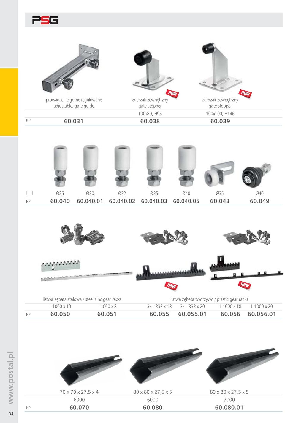 050 L 1000 x 8 60.051 x L x 18 60.055 listwa z bata tworzywo / plastic gear racks x L x 0 60.055.01 L 1000 x 18 60.