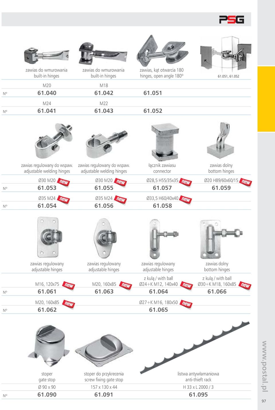 059 Ø5 M 61.05 Ø5 M 61.056 Ø,5 H60/0x0 61.058 zawias regulowany adjustable hinges zawias regulowany adjustable hinges zawias regulowany adjustable hinges zawias dolny bottom hinges M16, 10x75 61.